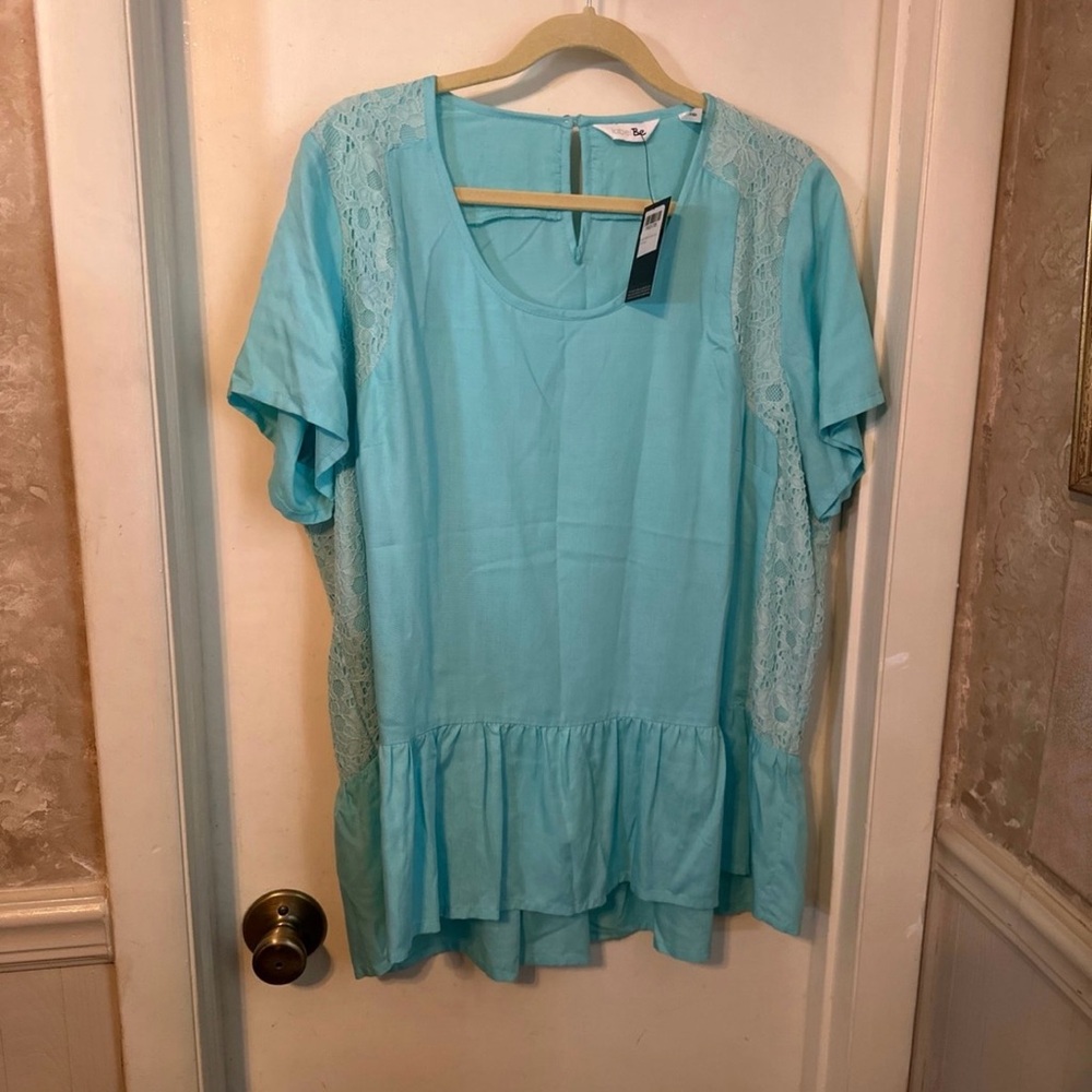 Label Be Women's Peplum & Lace Trim Top Size 16 NWT